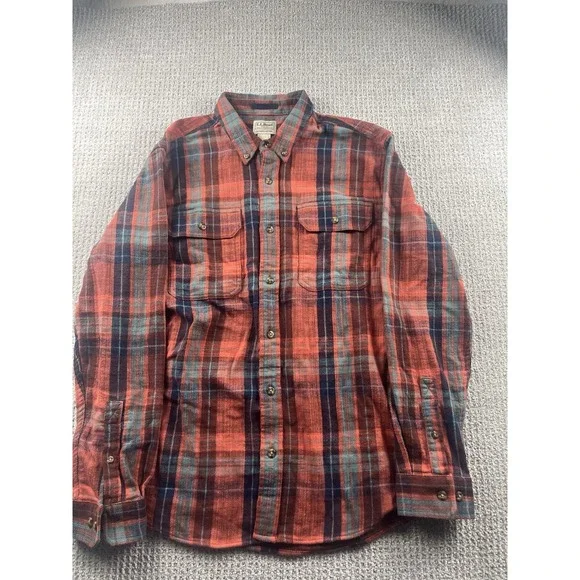 LL Bean Men's Large 1912 Field Flannel Shirt Slightly Fitted Untucked Fit Plaid - Picture 2 of 8